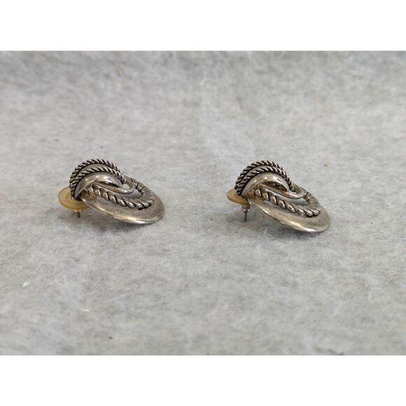 Vintage Silver Tone Premier USA Stud Earrings Circle Twisted Rope - Picture 2 of 6